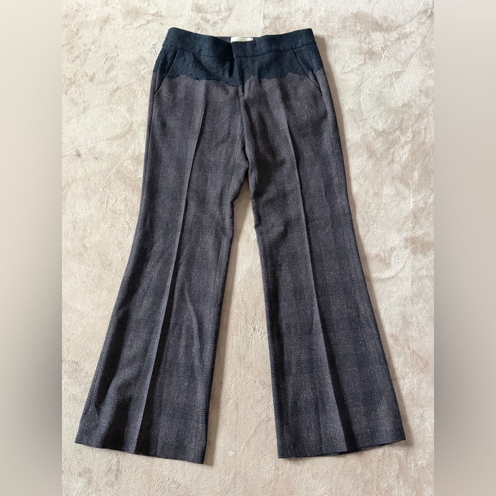 Anthropology Elevenses Charcoal Pants with Lace Trim